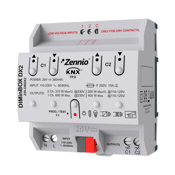 DIMINBOX DX2 - UNIWERSALNY AKTOR ŚCIEMNIACZA. 2 KANAŁY X 310 W LUB 1 KANAŁ X 600 W