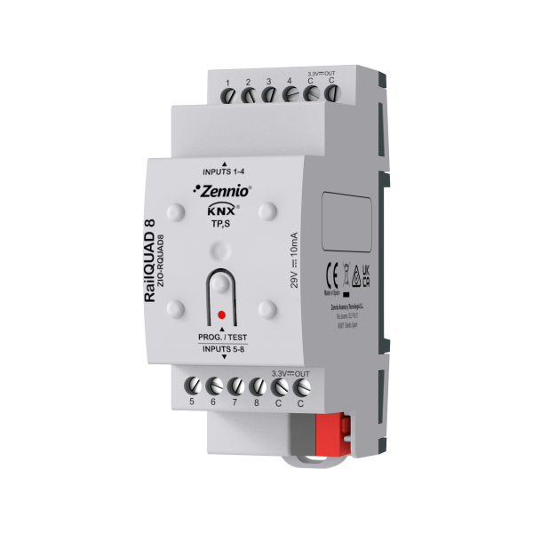 RAIL QUAD8 - SENSOR ANALOGOWY / BINARNY KNX, 8 WEJŚĆ A/D NA SZYNĘ DIN