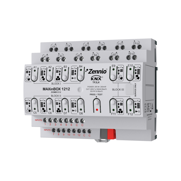 MAXINBOX 1212. WIELOFUNKCYJNY AKTOR KNX Z KNX SECURE – 12 WYJŚĆ 16 A / 12 WEJŚĆ A/D