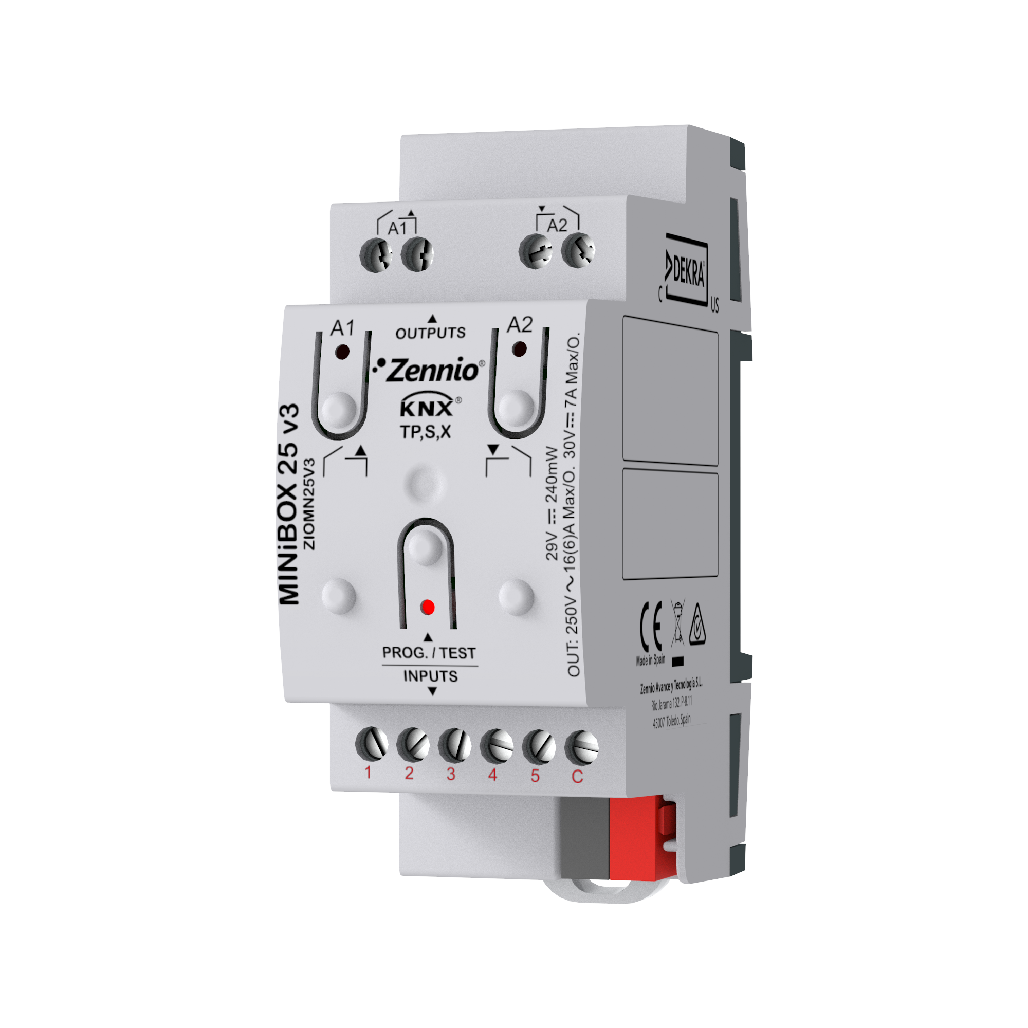 MINIBOX 25 V3. WIELOFUNKCYJNY AKTOR KNX Z KNX SECURE – 2 WYJŚCIA 16 A / 5 WEJŚĆ A/D