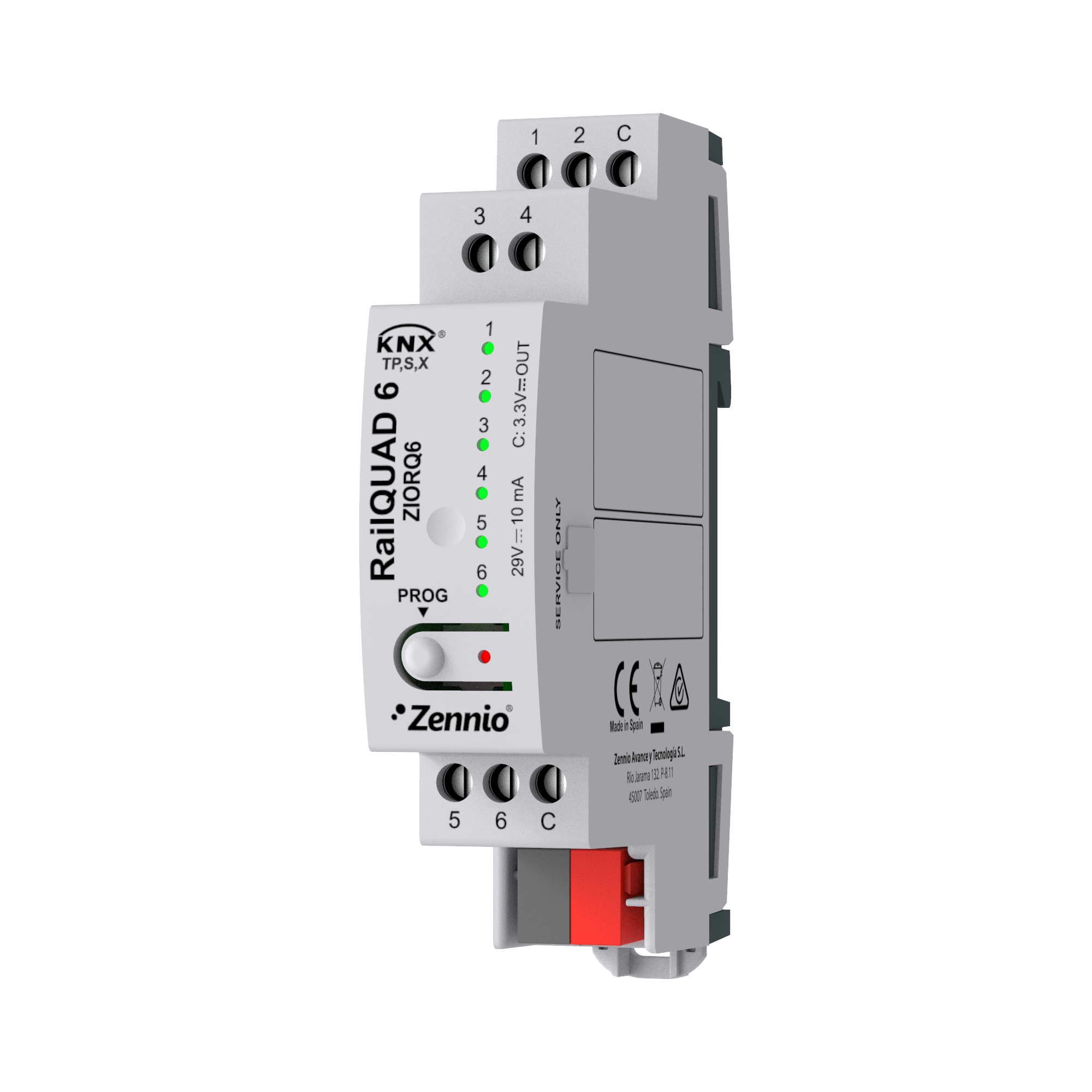 RAILQUAD 6. MODUŁ WEJŚCIOWY Z 6 WEJŚCIAMI ANALOGOWO-CYFROWYMI DO MONTAŻU NA SZYNIE DIN, WYPOSAŻONY W DIODY LED SYGNALIZUJĄCE STAN