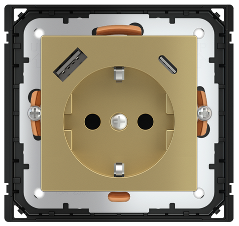 POKRYWA GNIAZDA SCHUKO + USB A-C METAL BRASS