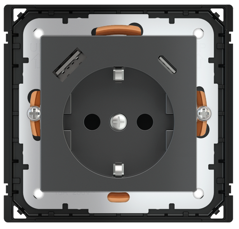 POKRYWA GNIAZDA SCHUKO + USB A-C METAL CARBON