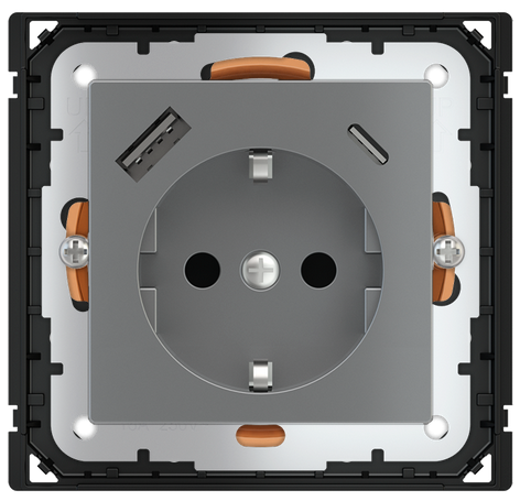 POKRYWA GNIAZDA SCHUKO + USB A-C METAL TITANIUM
