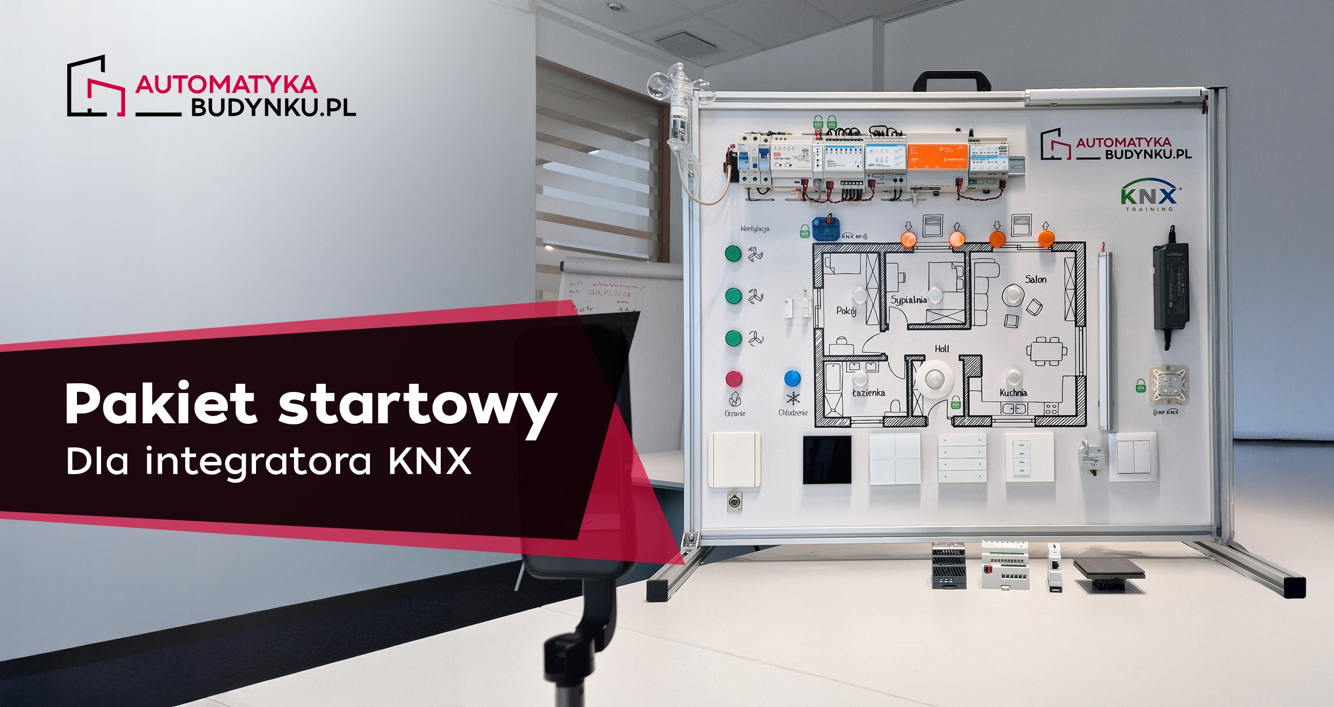 Zestaw startowy KNX do nauki instalacji zasilacz interfejs IP i aktor uniwersalny