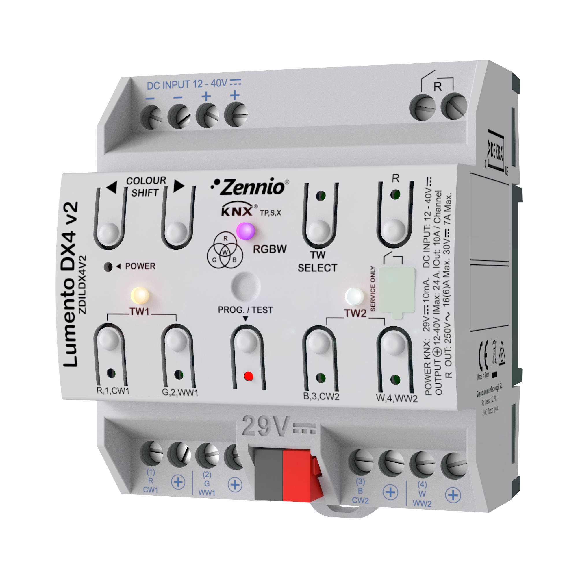 LUMENTO DX4 V2 - 4-KANAŁOWY ŚCIEMNIACZ PWM O STAŁYM NAPIĘCIU W SZYNIE DIN DO OBCIĄŻEŃ LED DC