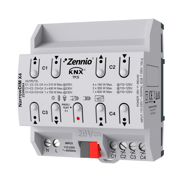 NARROWDIM X4 - UNIWERSALNY AKTOR ŚCIEMNIACZA. 4 KANAŁY X 210 W. 4,5 JEDNOSTKI DIN