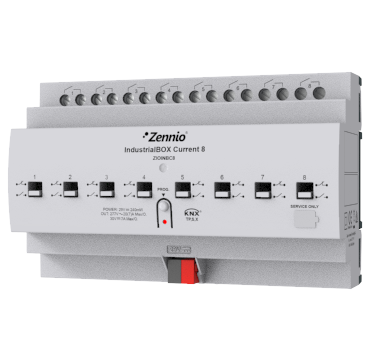 INDUSTRIALBOX 2/4/8/12 – AKTOR ZAŁĄCZAJĄCY KNX SECURE 20 A (200 µF C-LOAD), NA SZYNĘ DIN (WARIANTY "CURRENT" Z POMIAREM ENERGII)