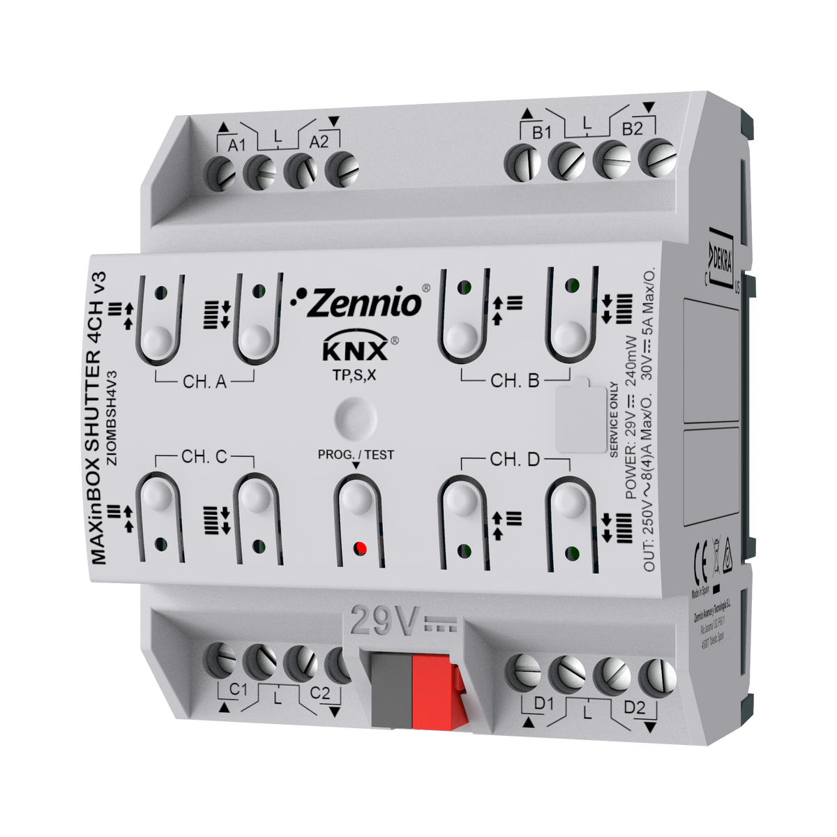 MAXinBOX SHUTTER 4CH v3. Shutter actuator with KNX Secure 4 channels