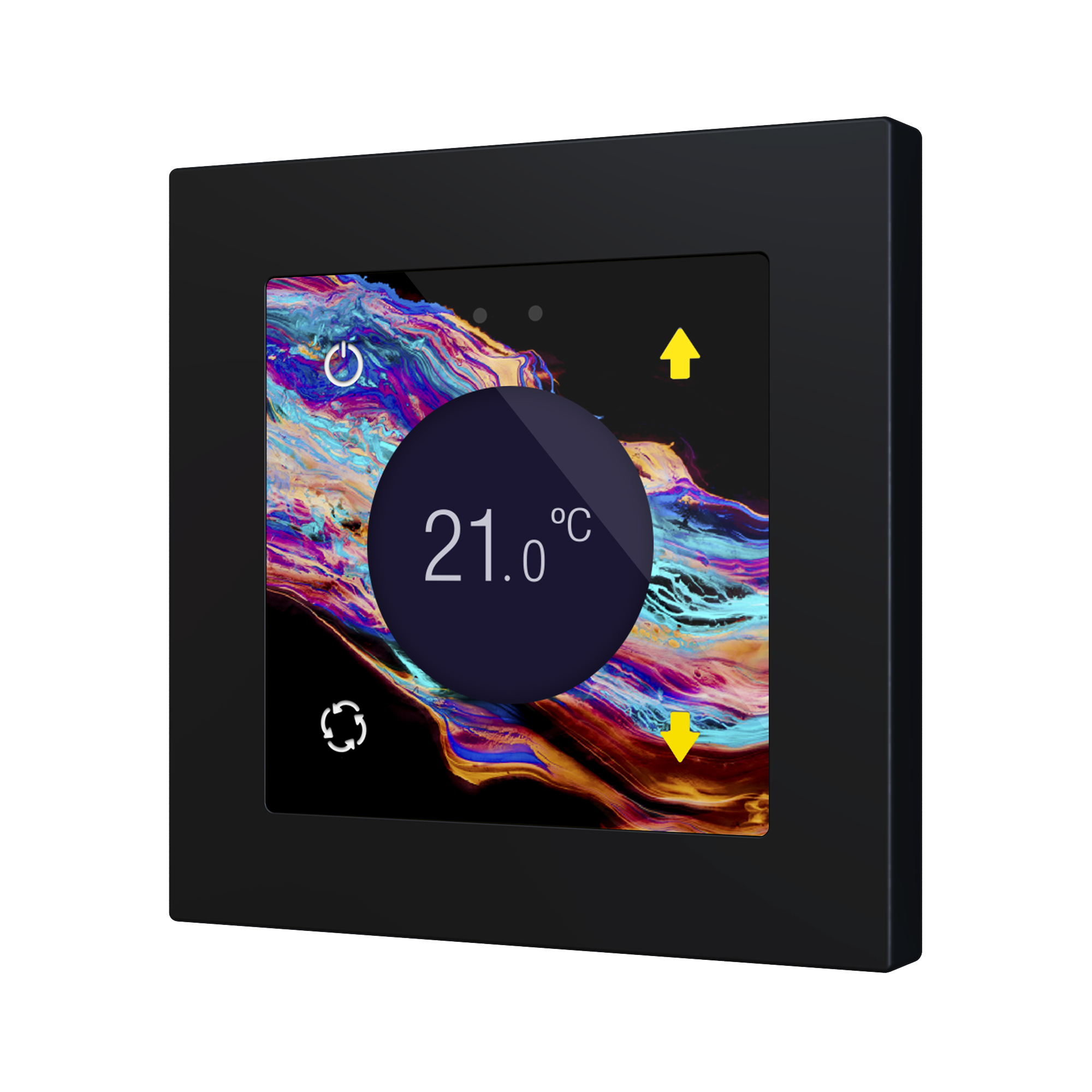 PŁASKI WYŚWIETLACZ RGB 55. SZKLANY PRZEŁĄCZNIK POJEMNOŚCIOWY Z WYŚWIETLACZEM – MOŻLIWOŚĆ PERSONALIZACJI W ZAKRESIE 360° (RAMKA ZS55 NIE WCHODZI W SKŁAD ZESTAWU)