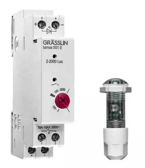 WYŁĄCZNIK ZMIERZCHOWY TURNUS 501 E 2-2000LX, OPÓŹNIENIE WŁĄCZ/WYŁĄCZ, ZEWNĘTRZNY PODTYNKOWY CZUJNIK ŚWIATŁA IP66, LED MAX. 350W